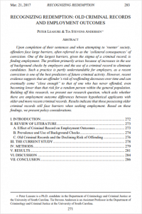 Recognizing Redemption: Old Criminal Records and Employment Outcomes Cover